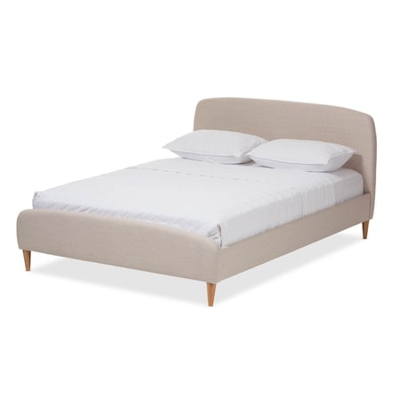 Baxton Studio Mia Mid-Century Light Beige Upholstered Full Size Platform Bed 135-7409